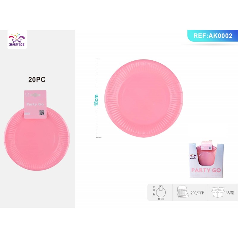 PIATTI DI CARTA MONOCOLORE ROSA 18CM 20PZ