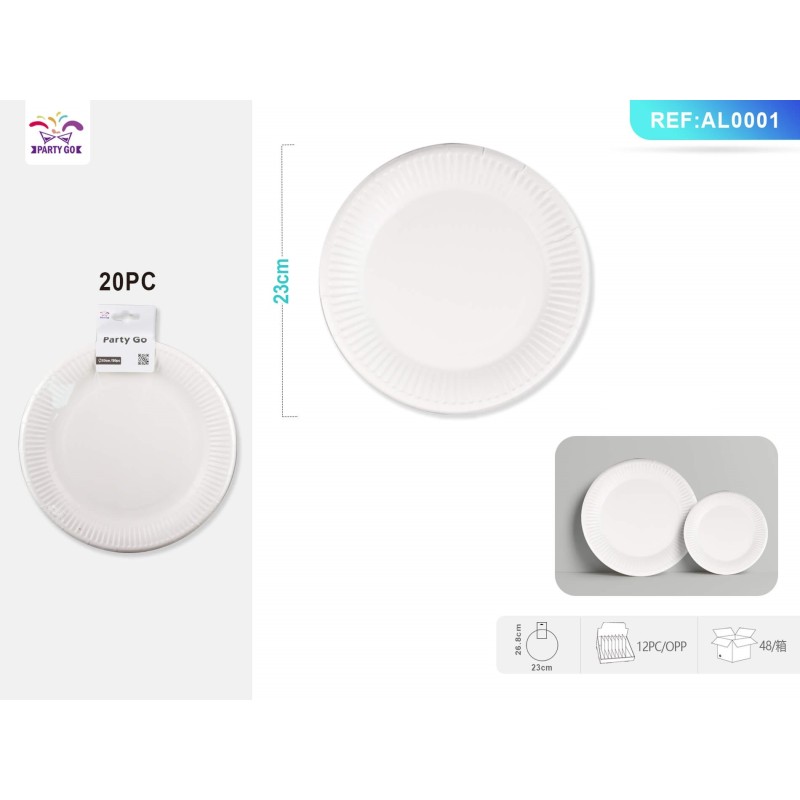PIATTI DI CARTA MONOCOLORE BIANCO 23CM 20PZ
